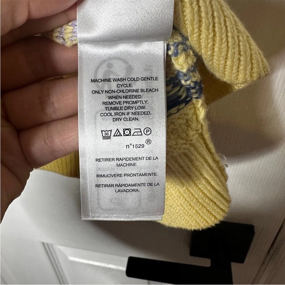 Lauren Ralph Lauren Yellow Fair Isle Knit Puff Sleeve Sweater Top Preppy Size XL - Picture 7 of 9